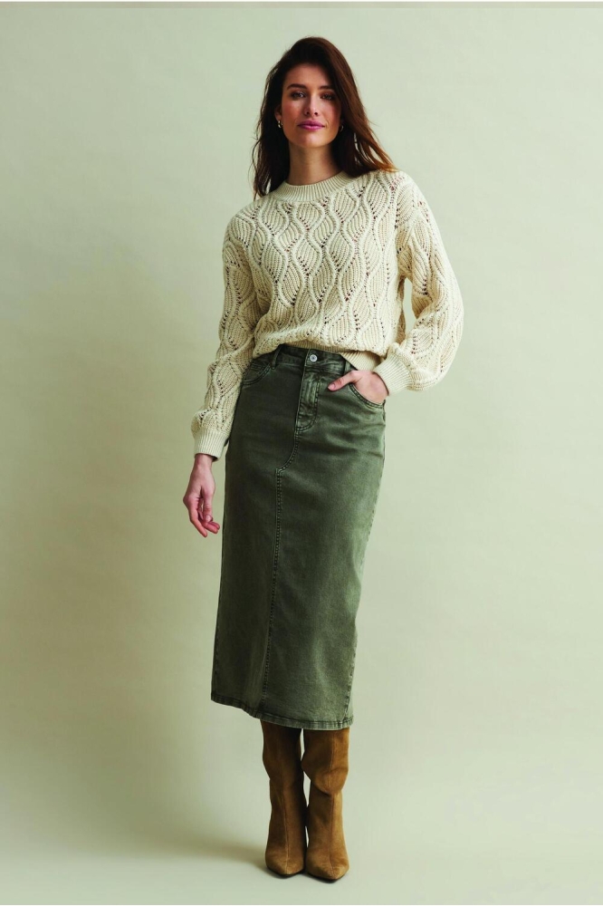 SIBELLE SKIRT COLOURED DENIM SRB4298 316 DARK KHAKI