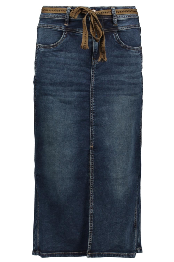 SPIJKERROK MET SPLIT EN CEINTUUR 46510 10 Mid Blue Denim