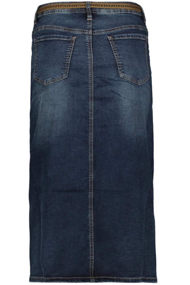 SPIJKERROK MET SPLIT EN CEINTUUR 46510 10 Mid Blue Denim