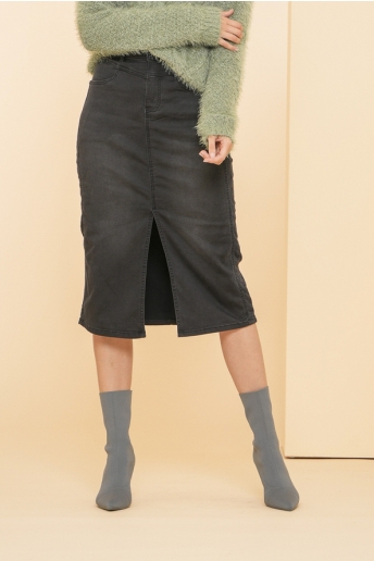 Geisha Rok SPIJKERROK MET SPLIT EN CEINTUUR 46510 10 Black Denim