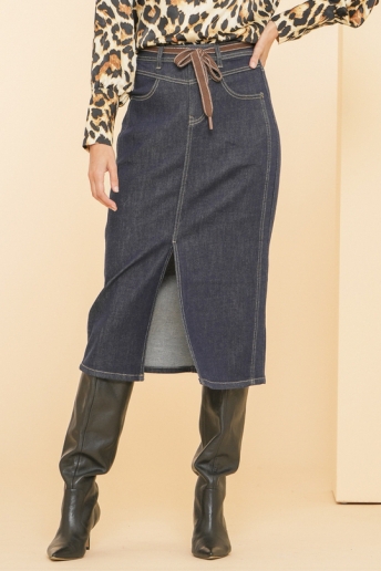 Geisha Rok DENIM MIDI ROK MET SPLIT 46800 10 Dark Blue Denim