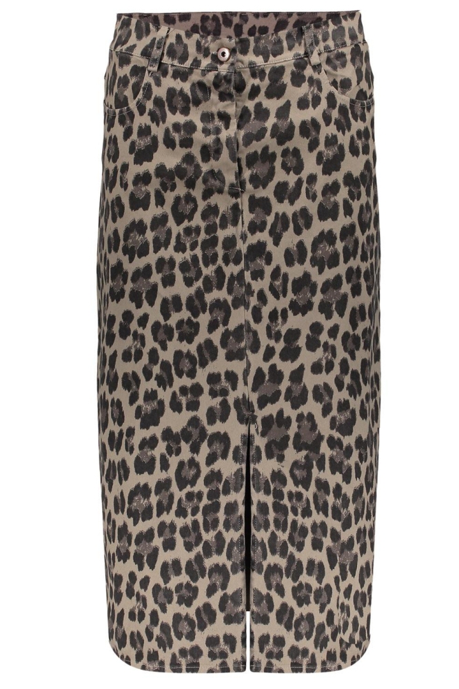 MIDI DENIM ROK MET LEOPARD PRINT 46900 70 Dark Sand/Anthracite