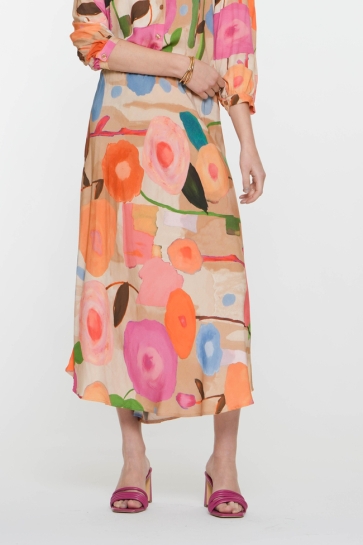 Geisha Rok ROK MET BLOEMEN PATROON 56080 70 SAND/ORANGE/BLUE/GREEN