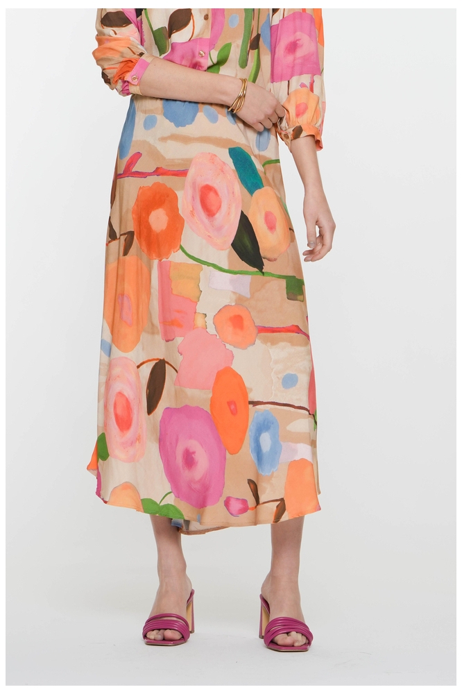 ROK MET BLOEMEN PATROON 56080 70 SAND/ORANGE/BLUE/GREEN