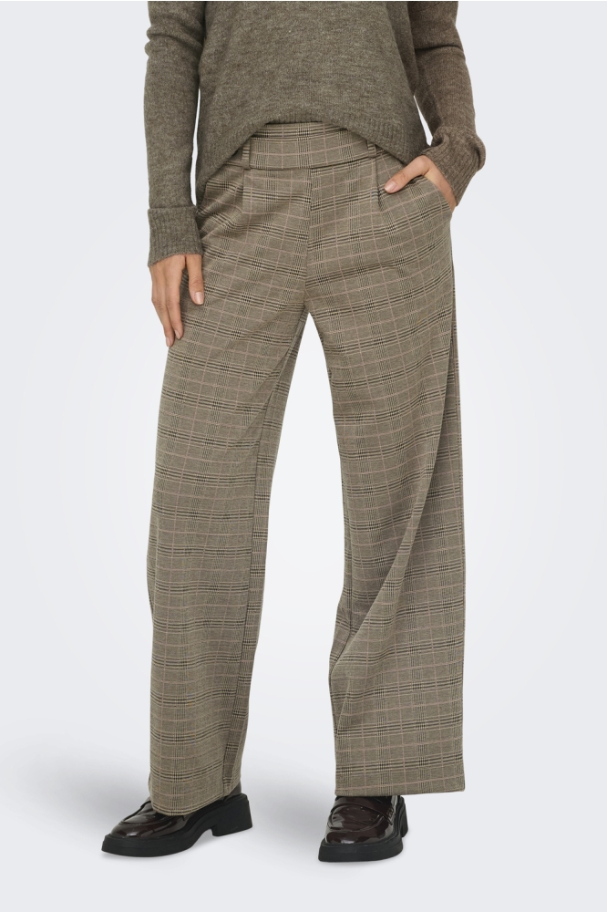 JDYGEGGO MIA LONG CHECK PANT JRS NO 15242797 WALNUT/ROSE CHECK