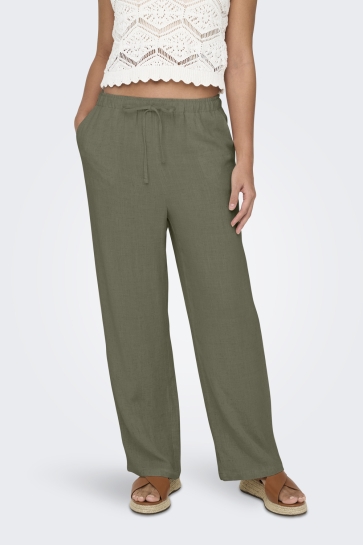 Only Broek ONLSIESTA MW PULL-UP LINEN BL PNT N 15322263 DEEP LICHEN GREEN