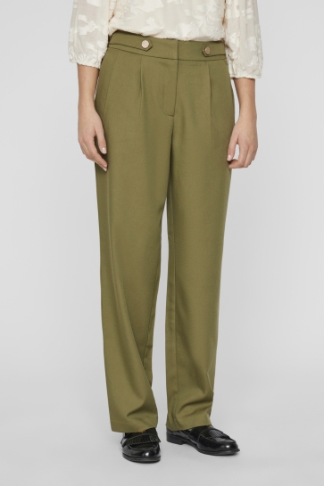 Vila Broek VIELINA HW BUTTON REGULAR FIT PANTS 14104682 Capulet Olive