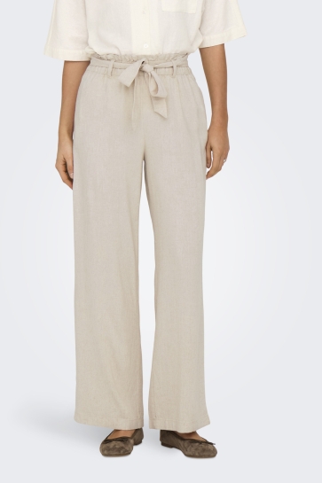 Jacqueline de Yong Broek JDYSAY MW LINEN BELT PANT WVN NOOS 15254626 Oatmeal/MELANGE 25