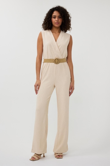 EsQualo Broek JUMPSUIT FANCY CRINKLE SP25 30018 168 light sand