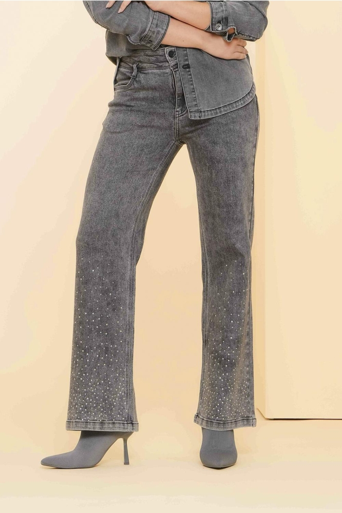 WIDE JEANS MET STRASS STEENTJES 41800 10 805 grey denim