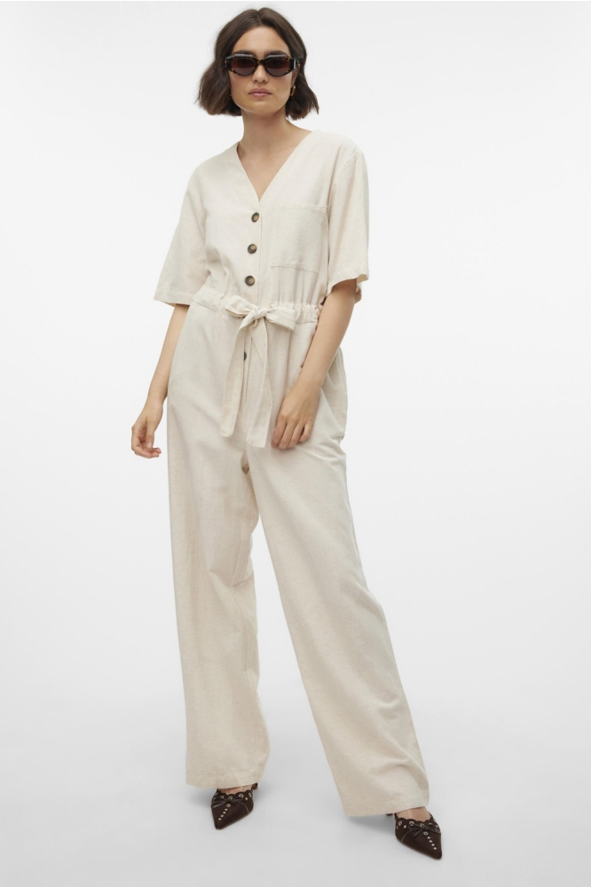 VMJAZZLYN 2/4 V-NECK JUMPSUIT VMA 10305279 NATURAL/MELANGE