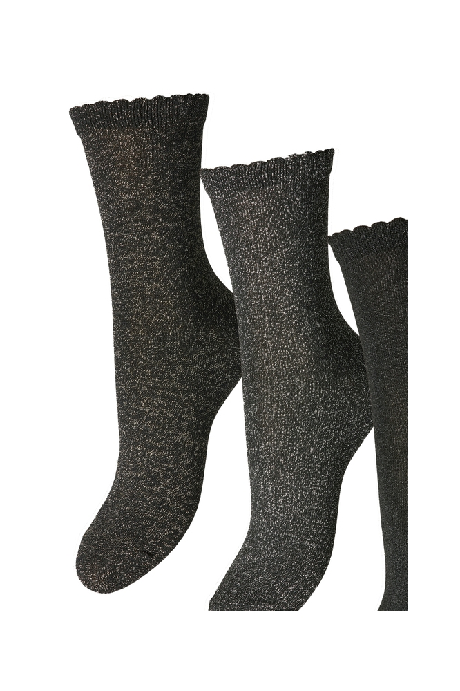 PCSEBBY GLITTER LONG 3-PACK SOCKS N 17114641 BLACK