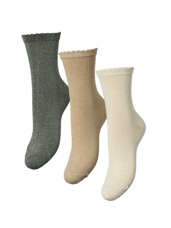 Pieces Accessoire PCSEBBY GLITTER LONG 3-PACK SOCKS N 17114641 BIRCH