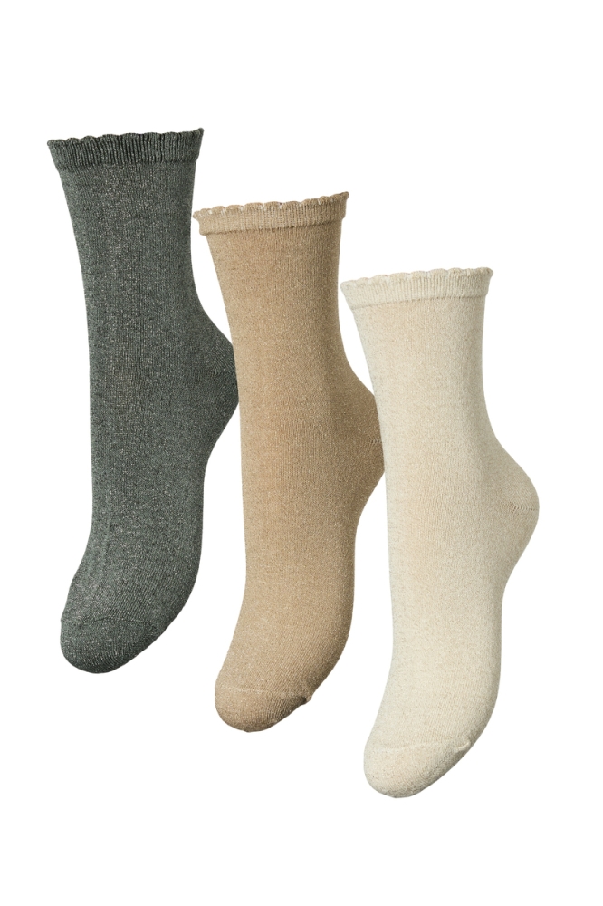 PCSEBBY GLITTER LONG 3-PACK SOCKS N 17114641 BIRCH