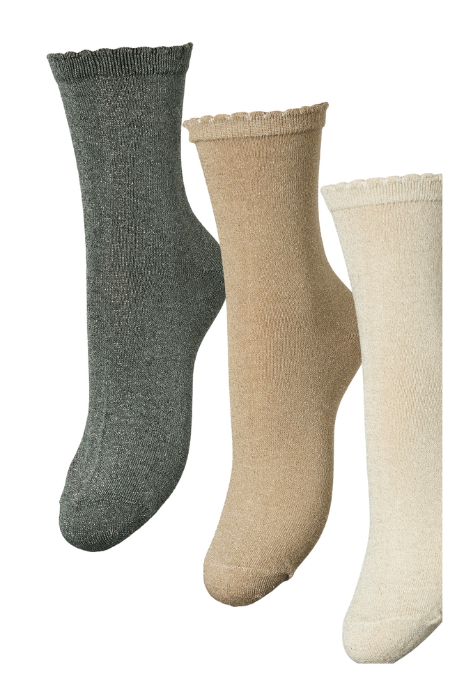 PCSEBBY GLITTER LONG 3-PACK SOCKS N 17114641 BIRCH