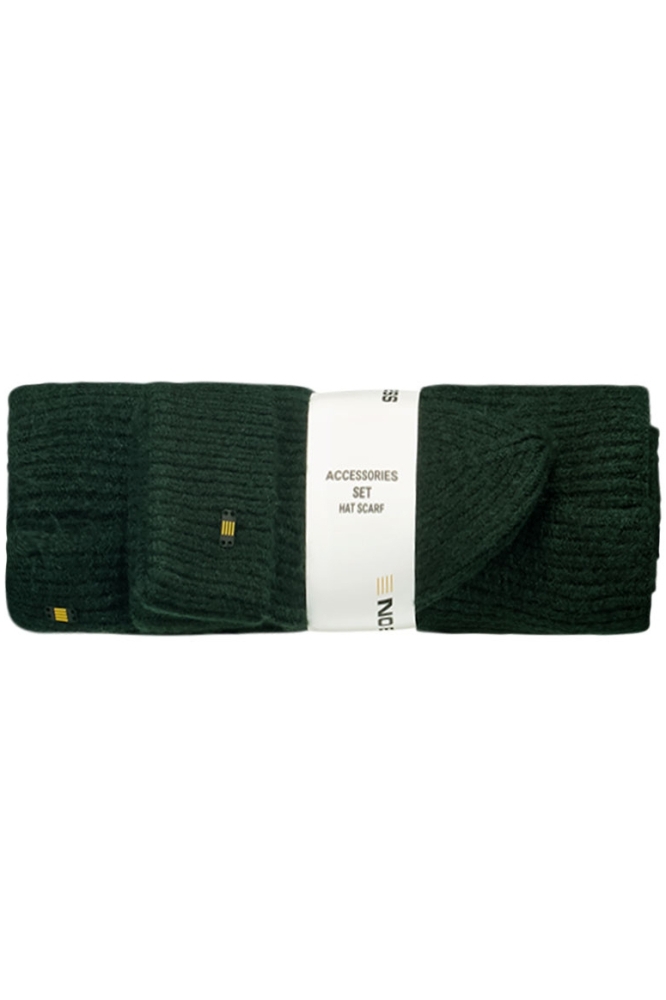 RIB KNIT BEANIE AND SCARF SET 25950902 052 DARK GREEN