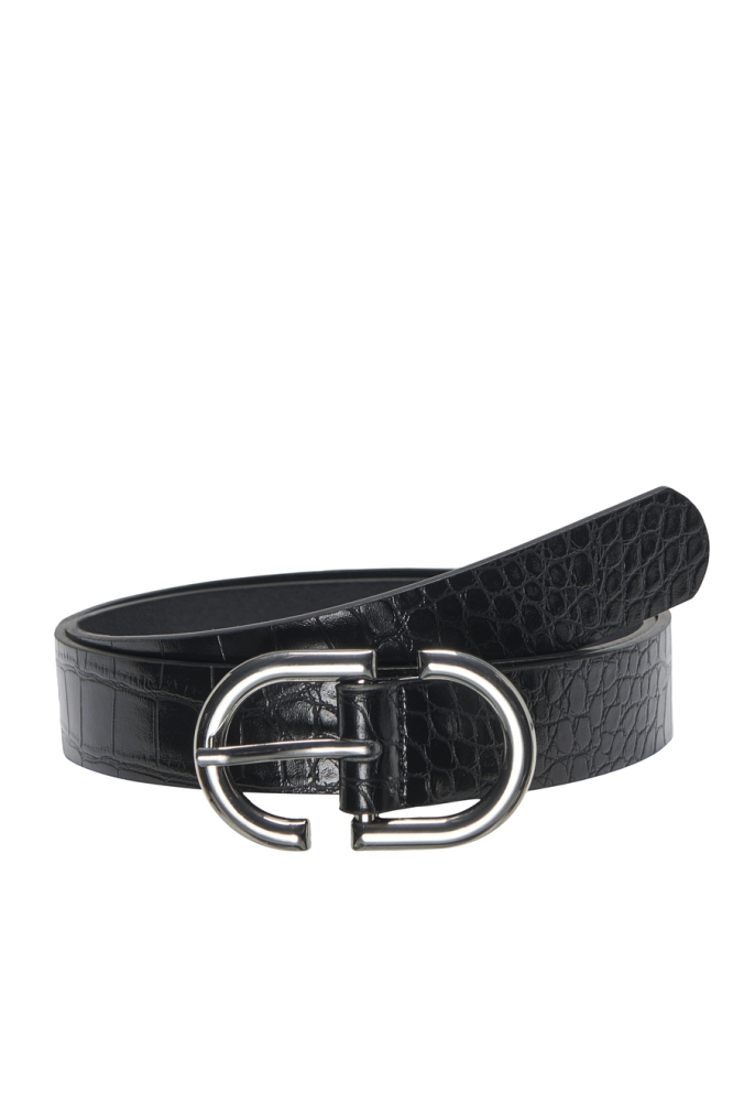 ONLSYLVIE CROCO PU JEANS BELT ACC 15328056 BLACK/SILVER