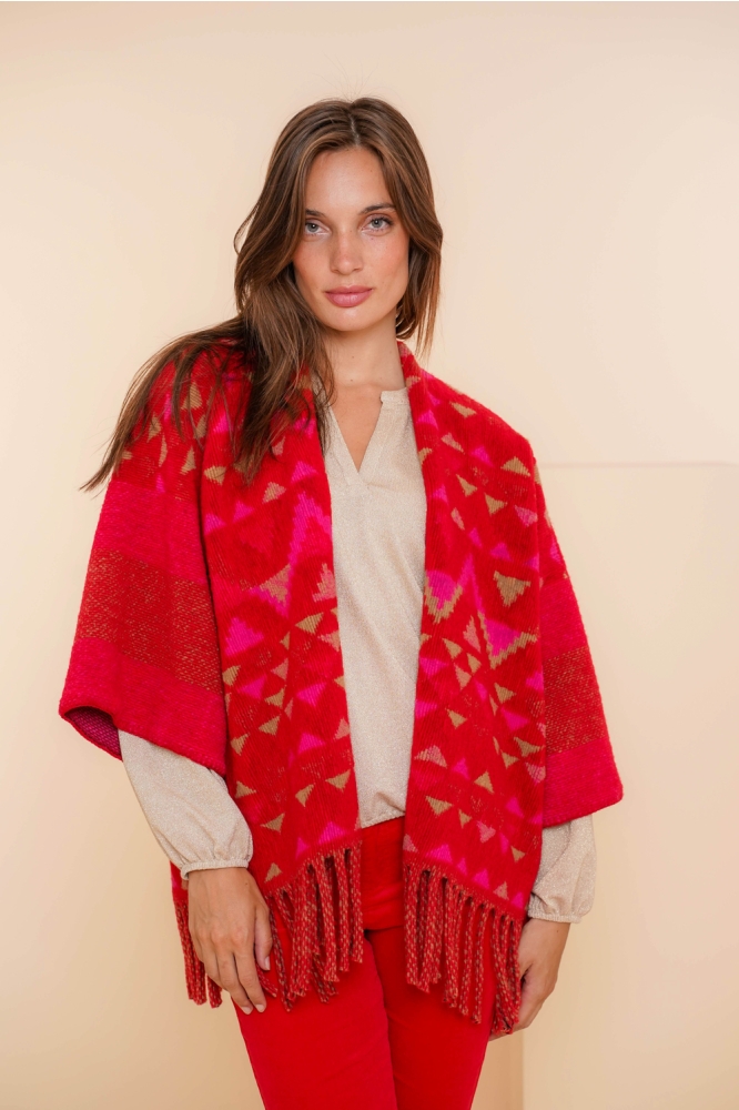 GEBREIDE PONCHO 44601 20 Red/Sand