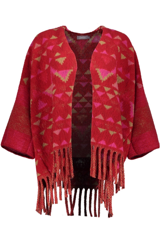 GEBREIDE PONCHO 44601 20 Red/Sand