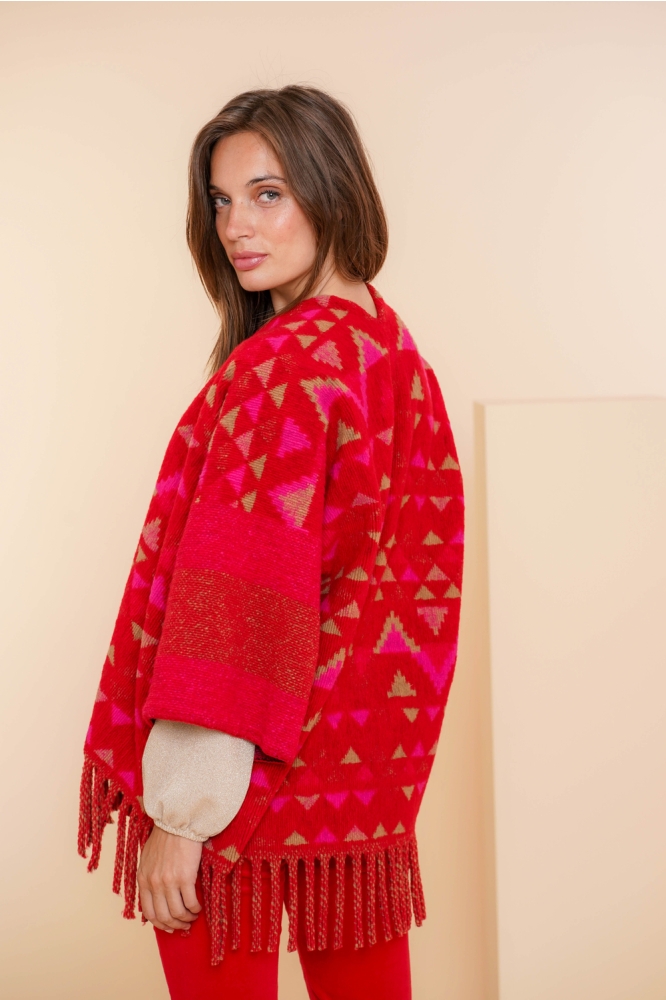 GEBREIDE PONCHO 44601 20 Red/Sand