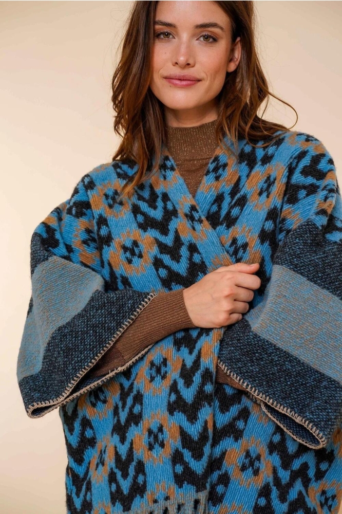 KLEURRIJKE PONCHO 44602 20 000950 ANTHRACITE/BLUE