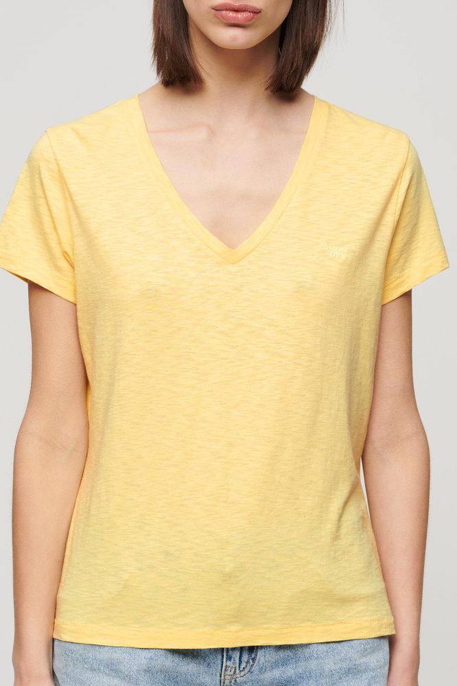 studios slub emb t-shirt yellow qlc tee vee w1011181a pale superdry