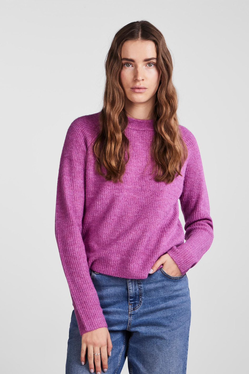 pcellen ls o-neck knit noos bc 17098262 pieces trui radiant orchid